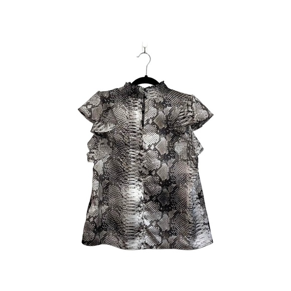 1. State Brown Snakeskin Print Smock Neck Flutter Sleeve Blouse Medium Women’s - Picture 5 of 11
